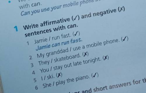 Write affirmative ✓ and negative × sentences with can​