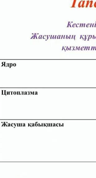 Кестені толтырыңдар.Жасушаның құрылымдық компанеттерін қызметтерін сипаттаңыз. ​