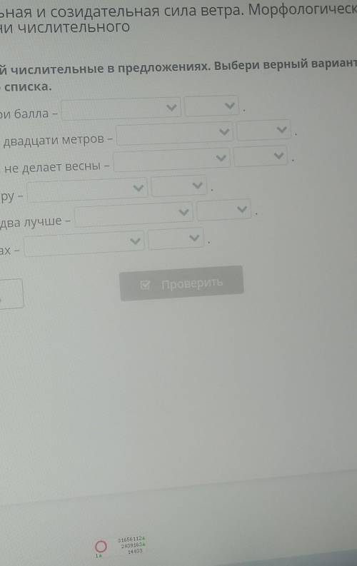 Охарактеризуй числительные в предложениях. Выбери верный вариант из выпадающего списка​