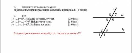 Запишите название всех углов, образованных при пересечении секущей с прямых a/b