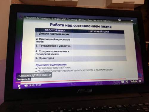 (муму) работа над составлением плана. 1 - детали портрета героя. 2 - природный недостаток героя. 3 -