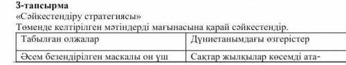 3 - тапсырма « Сәйкестендіру стратегиясы » Төменде келтірілген мәтіндерді мағынасына қарай сәйкестен