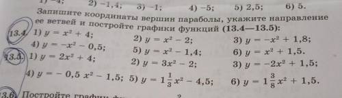 13.5.) 1) y - 2x2 + 4; 2) y = 3x2 - 2; 3) y = -2x2 + 1,5;4) y = - 0,5 x? - 1,5; 5) y = 13 *? - 4,5;