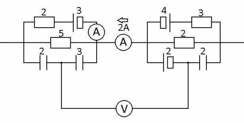 Нужно узнать что будет показывать на схеме амперметр и вольтметр, помеченные вопросом. Ток - постоян