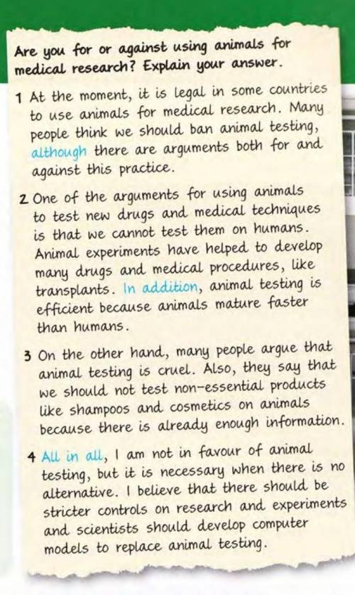 с английским 1 Is the writer for or against animal testing? 2 Does the writer give both sides of the