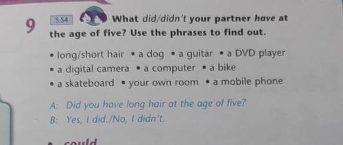 5.54 9What did/didn't your partner have atthe age of five? Use the phrases to find out.long/short ha