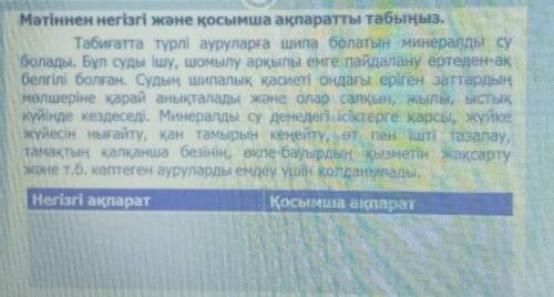 Мәтіннен негізгі және қосымша ақпаратты табыңыз. Табиғатта түрлі ауруларға шипа болатын минералды су