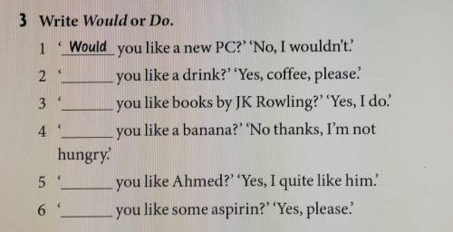 3 Write Would or Do. 1234Wouldyou like a new PC?' 'No, I wouldn't.you like a drink?' 'Yes, coffee, p