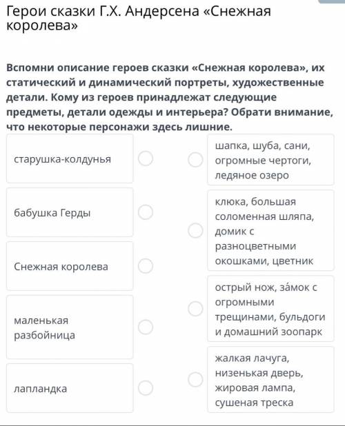 Герои сказки Г.Х. Андерсена «Снежная королева» Вспомни описание героев сказки «Снежная королева», их