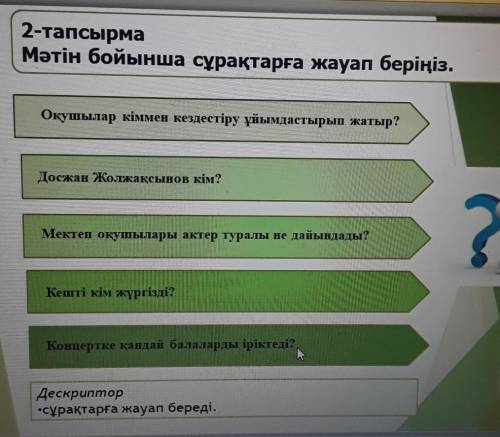 НАДО! 2-тапсырмаМәтін бойынша сұрақтарға жауап беріңіз.Оқушылар кіммен кездестіру ұйымдастырып жатыр