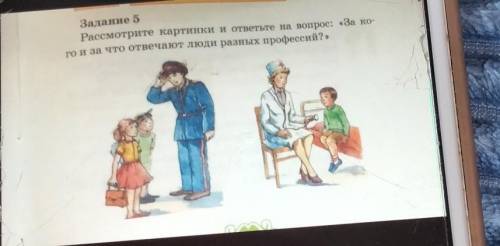 Рассмотрите картинки и ответьте на вопрос: «За ко- го и за что отвечают люди разных профессий