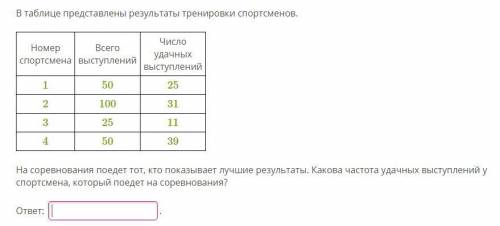 На соревнования поедет тот, кто показывает лучшие результаты. Какова частота удачных выступлений у с