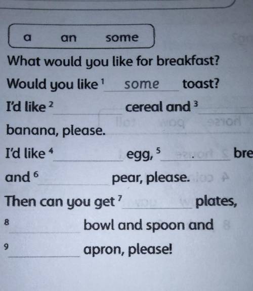 3 Write. asomeMum What would you like for breakfast?Would you like some toast?Boy I'd like?cereal an