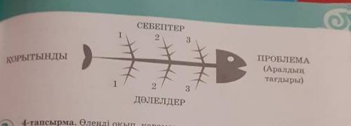 3 тапсырма Пікірге қатысты ойларыңды берілген сызбаға (балық қаңқасы)сәйкес баяндаңдар. ​