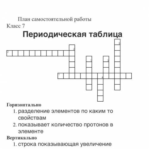 Горизонтально 1. разделение элементов по каким то свойствам 2. показывает количество протонов в элем