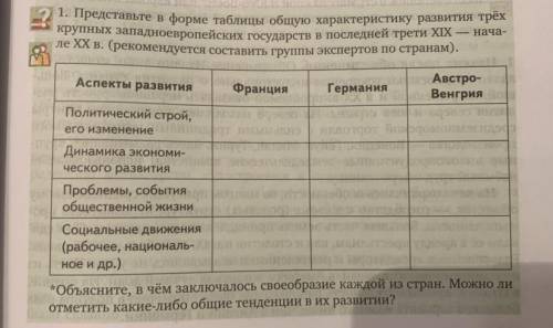 1. Представьте в форме таблицы общую характеристику развития трёх крупных западноевропейских государ