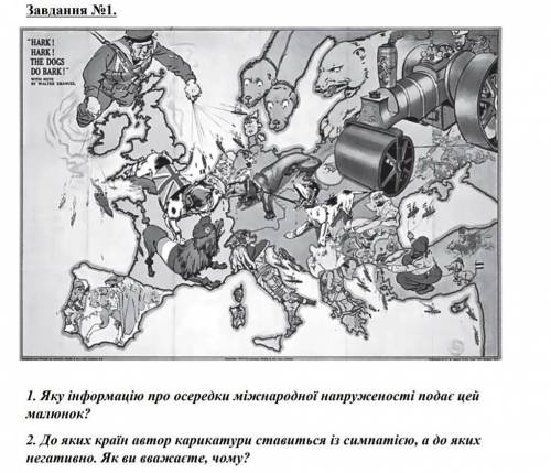 1. Яку інформацію про осередки міжнародної напруженості подає цей малюнок? 2. До яких країн автор ка