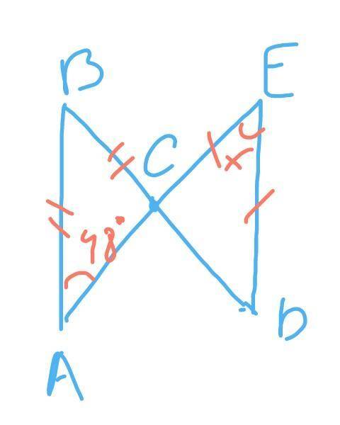 отрезки AE и BD пересекаются в точке C Найдите угол CED если DC равен DE, AB равен BC и угол BAC=48