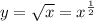 y = \sqrt{x} = {x}^{ \frac{1}{2} } \\