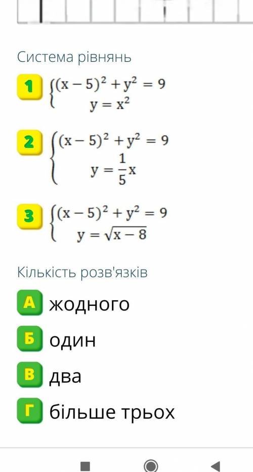 АЛГЕБРА установіть відповідність між системами рівнянь та кількістю їх розв'язків​