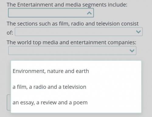 Click the correct option. The Entertainment and media segments include:The sections such as film, ra