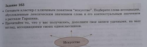 Задание 163 . Составьте кластер с ключевым понятием искусство”. Подберите слова-ассоциации,обусловл