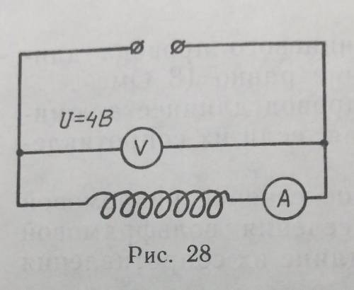 Что показывает ампер- метр (рис. 28), если длина ка-тушки l= 20 см, число витковвольфрамовой проволо