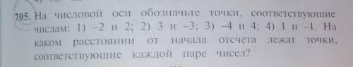 705. На числовой оси обозначьте точки, соответствующие числам: 1) -2 и 2; 2) 3 и -3; 3) 4 и 4; 4) 1