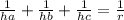 \frac{1}{h a} + \frac{1}{hb} + \frac{1}{hc} = \frac{1}{r}