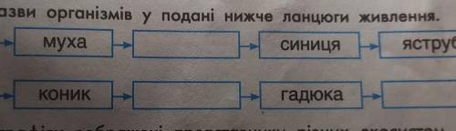 упиши назви організмів у подані нижче ланцюги живлення! там первое в первой колонке написано нектар