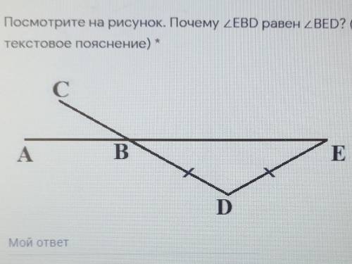 Посмотрите на рисунок. Почему EBD равен BED? (в строку ответа введите текстовое пояснение)