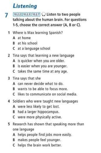 Listening 7 10.22 10.23 10.2.7 Listen to two people talking about the human brain. For questions 1-5