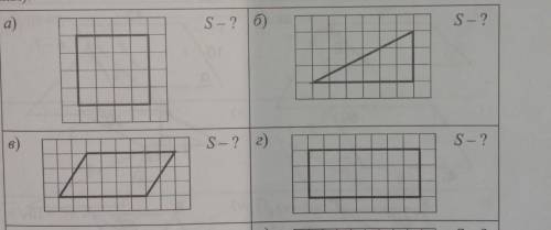 Найдите площадь фигуры (одна клетка равна единица измерения нужно сделать: а,бв,г​