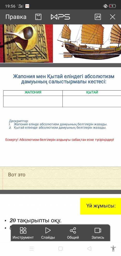 Жапония мен Қытай еліндегі абсолютизм дамуының салыстырмалы кестесі: