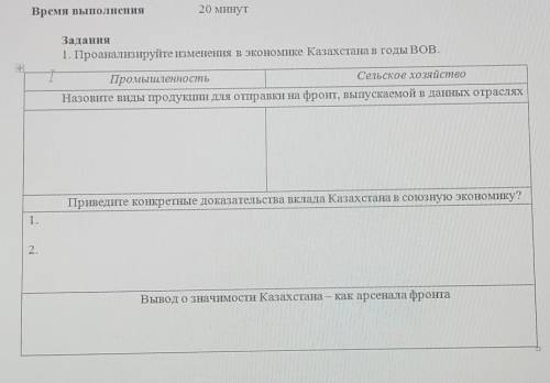 Задания 1. Проанализируйте изменения в экономике Казахстана в годы ВОВ.ПромышленностьСельское хозяйс