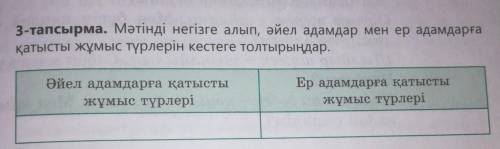 3-тапсырма. Мәтінді негізге алып, әйел адамдар мен ер адамдарға қатысты жұмыс түрлерін кестеге толты