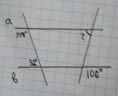 Дано: угол 1= 148 градусов, угол 2=32градуса угол 3=106 градусов найти:угол 4​