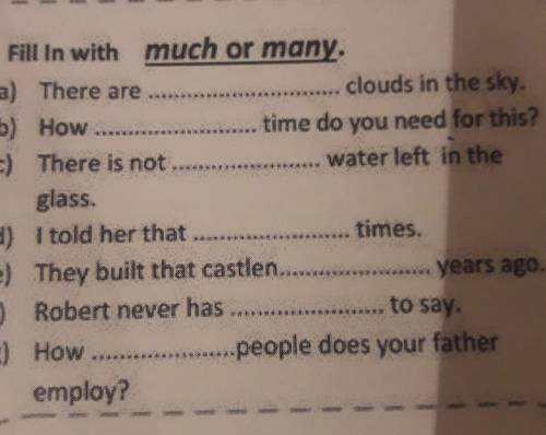 1. Fill In with much or many, a) There areclouds in the sky.b) Howtime do you need for this?c) There