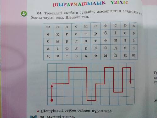 34.Төмендегі сызбаға сүйеніп, жасырылған сөздерден жұмбақты тауып оқы. Шешуін тап