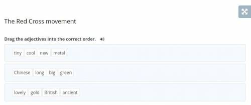 The Red Cross movement Drag the adjectives into the correct order. tiny cool new metal Chinese long