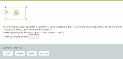 Электрическая цепь находится в магнитном поле. Силовые линии магнитного поля направлены от нас. Уста