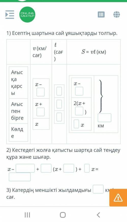 Мәтіндік есептерді теңдеулермен шығару. 4-сабақ Катер 1 сағат өзеннің ағысына қарсы, 2 сағат өзен ағ