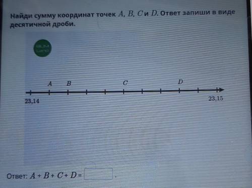 Найди сумму координат точек A, B, C и D. ответ запиши в виде десятичной дроби.DА В23,1523,14ответ: А