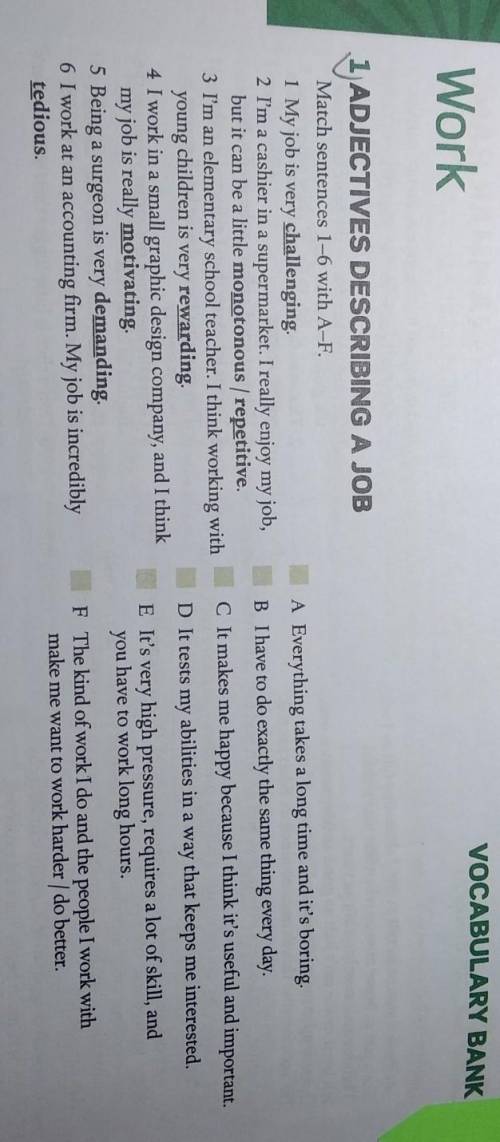 Match sentences 1-6 with A-F5 level​