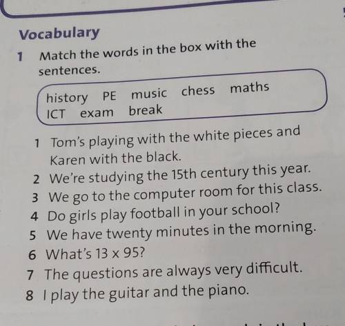 Match the words in the box with the sentences REVIEW UNIT 5​