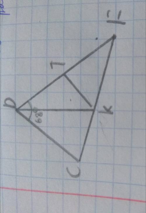 Дано: треугольник CDE, DK - биссектриса, KT||DC, угол CDE=68°. Найти угол DKT