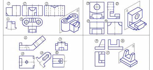 Укажите изображения, на которых выполнены: 1 – главный вид; 2 – вид сверху; 3 – вид слева; 4 – вид с