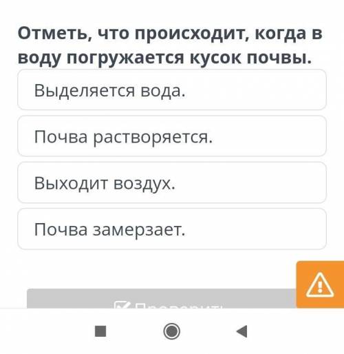 Отметь,что происходит, когда в воду погружается кусок почвы.