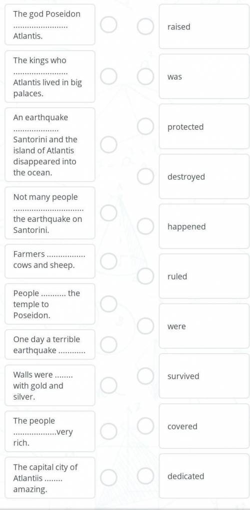 Sentences The god PoseidonraisedAtlantis.The kings whoAtlantis lived in bigpalaces.wasAn earthquakep