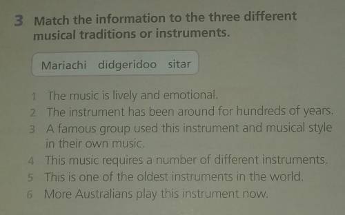 Помгите даю 20ЮАЛЛОВ.3 Match the information to the three different musical traditions or instrument